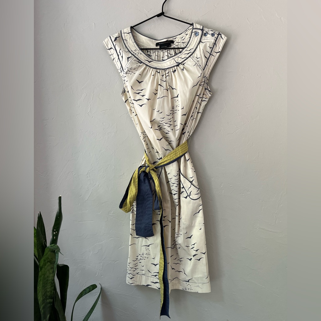 New Bcbg Maxazria Bird Print Belted Dress Xs